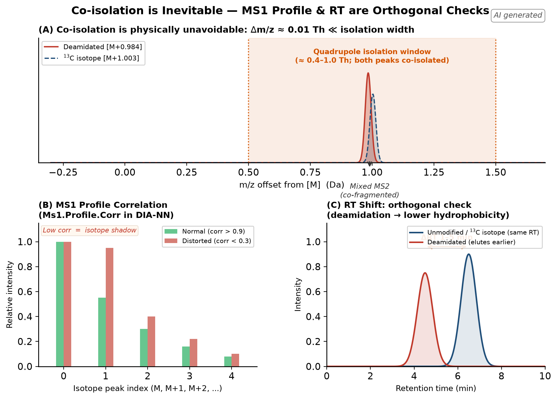 Co-isolation is inevitable; MS1 profile and RT are orthogonal checks